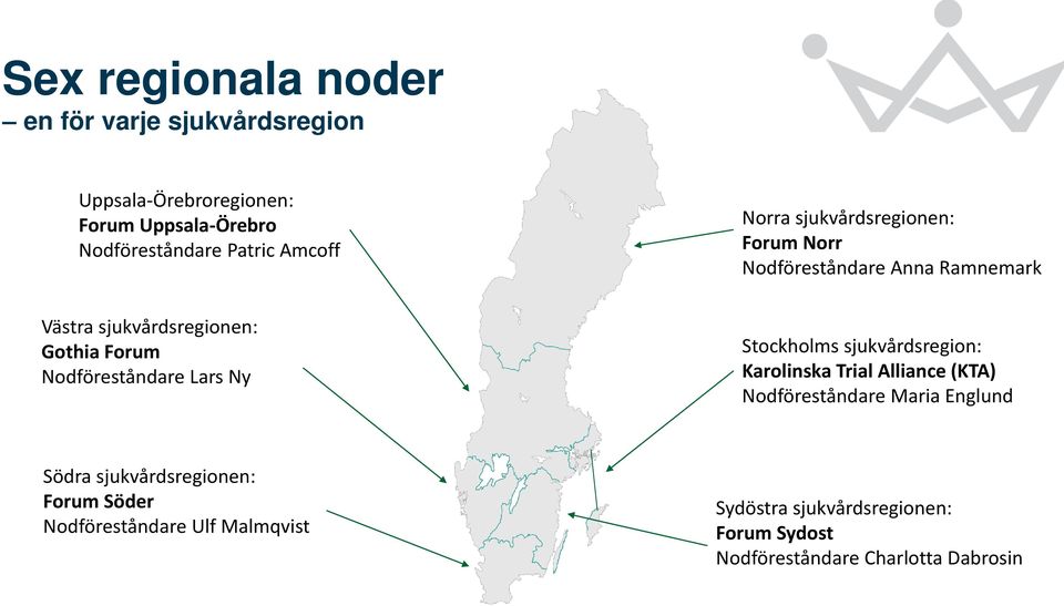 Nodföreståndare Lars Ny Stockholms sjukvårdsregion: Karolinska Trial Alliance (KTA) Nodföreståndare Maria Englund Södra