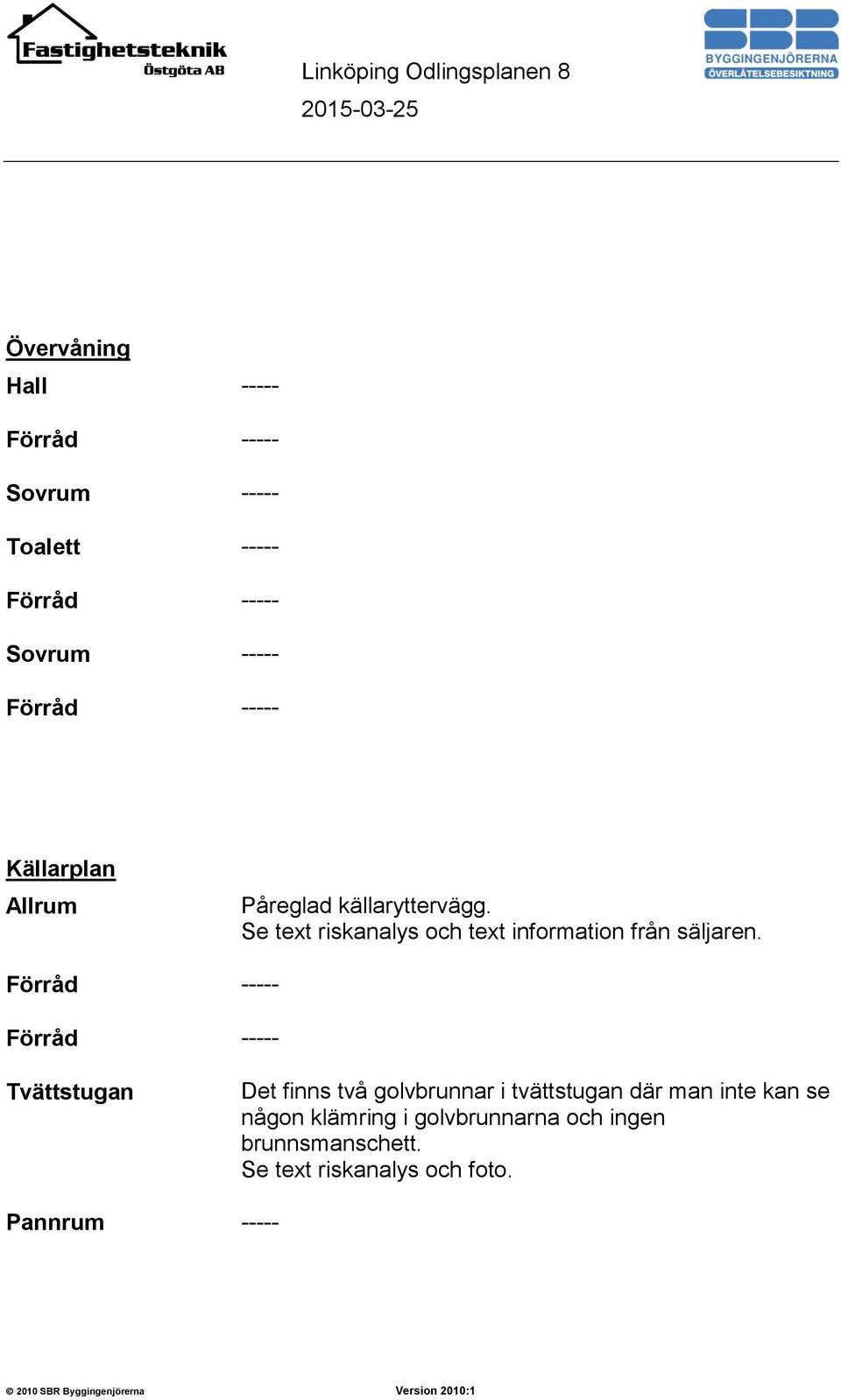 Se text riskanalys och text information från säljaren.