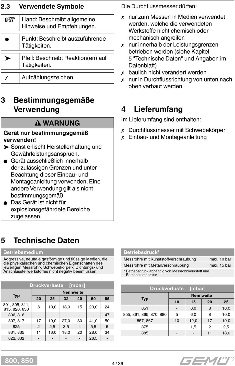 Gerät ausschließlich innerhalb der zulässigen Grenzen und unter Beachtung dieser Einbau- und Montageanleitung verwenden. Eine andere Verwendung gilt als nicht bestimmungsgemäß.