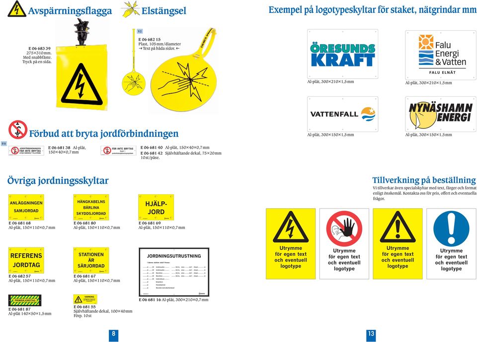 E 06 681 38 150 40 0,7mm vriga jordningsskyltar Black Magenta Yellow Cyan Exempel p logotypeskyltar f r staket, n tgrindar mm Tillverkning p best llning Vi tillverkar ven specialskyltar med text, f