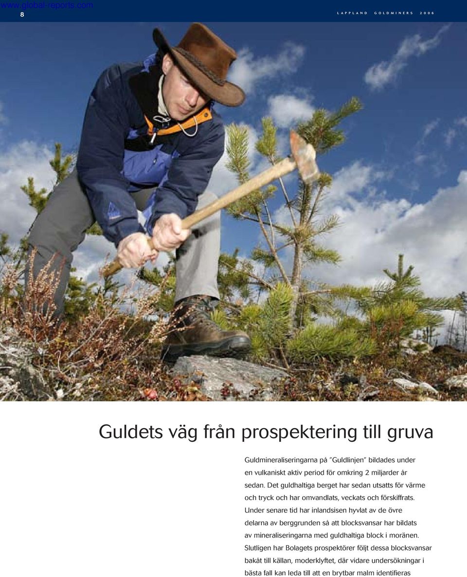 Under senare tid har inlandsisen hyvlat av de övre delarna av berggrunden så att blocksvansar har bildats av mineraliseringarna med guldhaltiga block