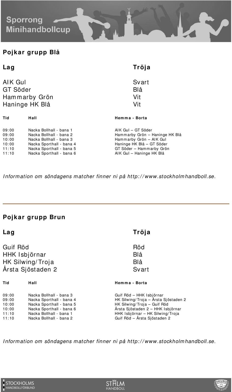 Isbjörnar HK Silwing/Troja Årsta Sjöstaden 2 09:00 09:00 10:00 10:00 11:10 11:10 Guif HHK Isbjörnar HK Silwing/Troja