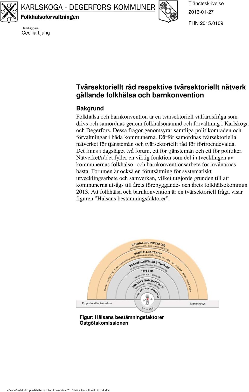 genom folkhälsonämnd och förvaltning i Karlskoga och Degerfors. Dessa frågor genomsyrar samtliga politikområden och förvaltningar i båda kommunerna.