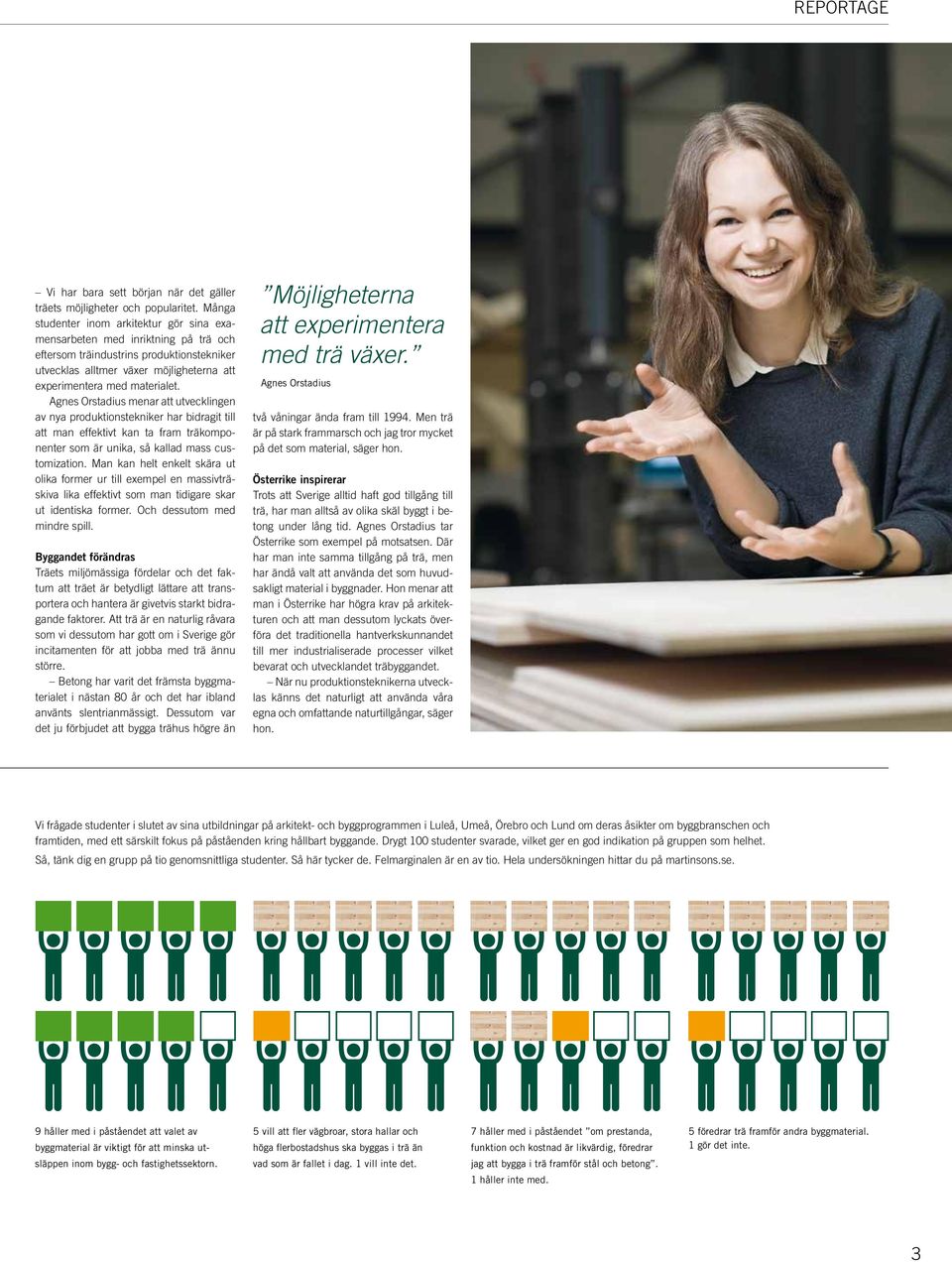 Agnes Orstadius menar att utvecklingen av nya produktionstekniker har bidragit till att man effektivt kan ta fram träkomponenter som är unika, så kallad mass customization.