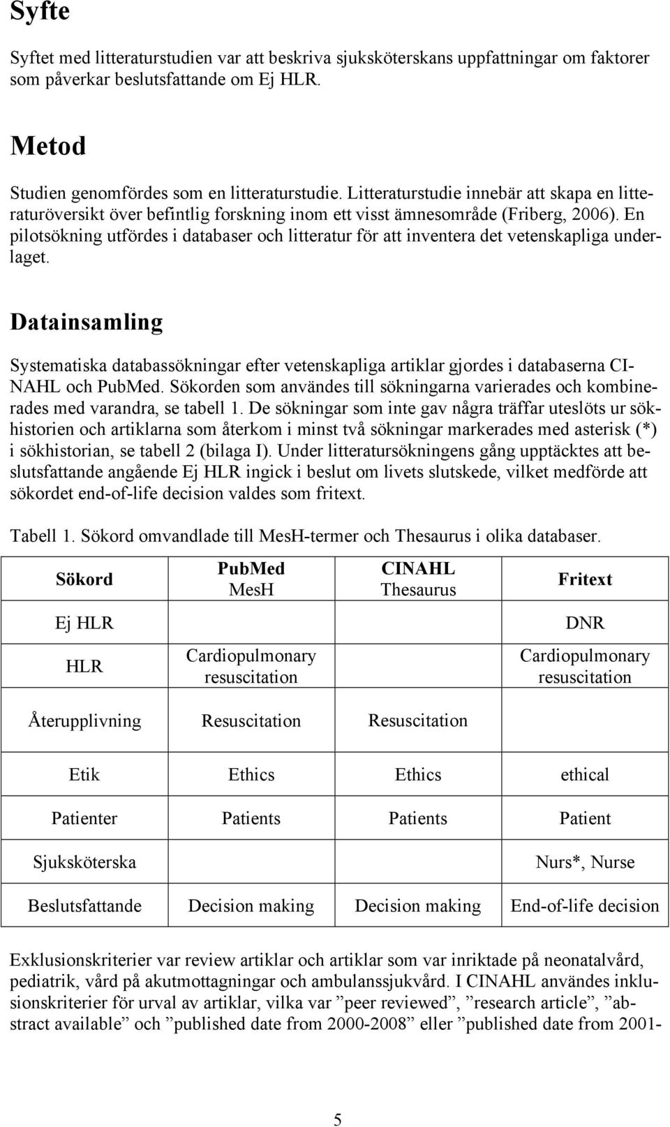 En pilotsökning utfördes i databaser och litteratur för att inventera det vetenskapliga underlaget.