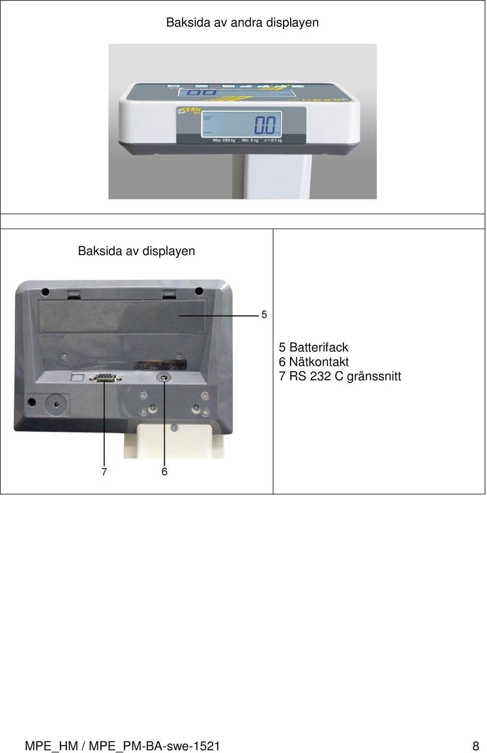 Batterifack 6 Nätkontakt 7 RS