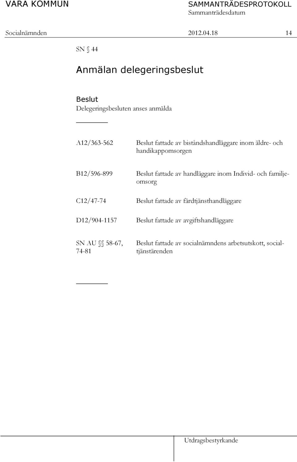 biståndshandläggare inom äldre- och handikappomsorgen B12/596-899 C12/47-74 D12/904-1157 fattade av