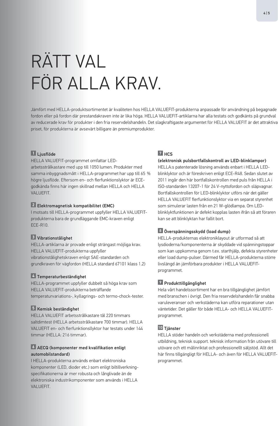 HELLA VALUEFIT-artiklarna har alla testats och godkänts på grundval av reducerade krav för produkter i den fria reservdelshandeln.