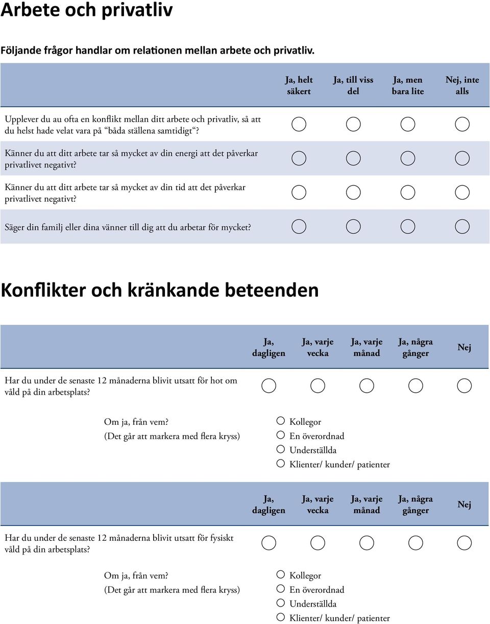 Känner du att ditt arbete tar så mycket av din energi att det påverkar privatlivet negativt? Känner du att ditt arbete tar så mycket av din tid att det påverkar privatlivet negativt?