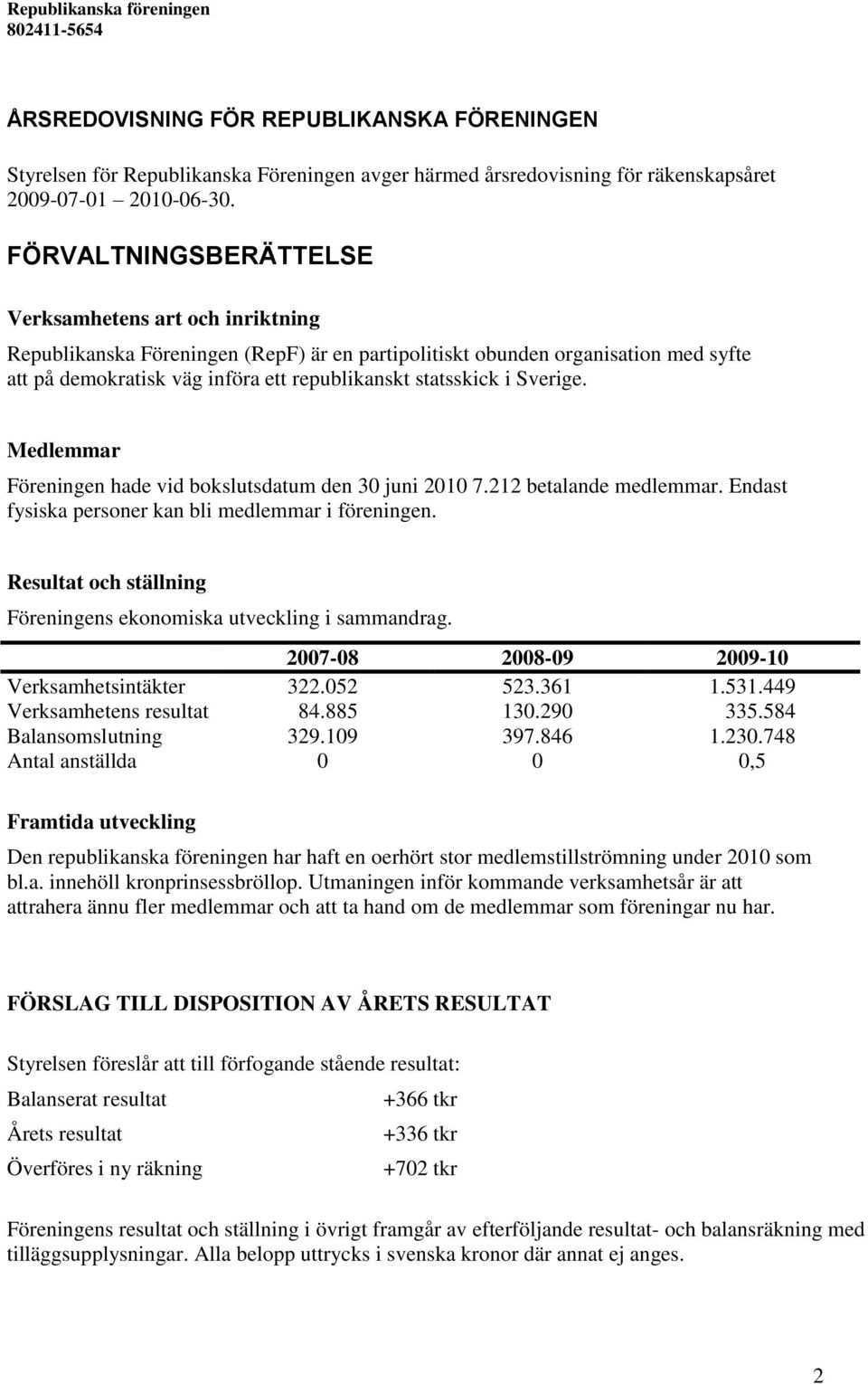 i Sverige. Medlemmar Föreningen hade vid bokslutsdatum den 30 juni 2010 7.212 betalande medlemmar. Endast fysiska personer kan bli medlemmar i föreningen.