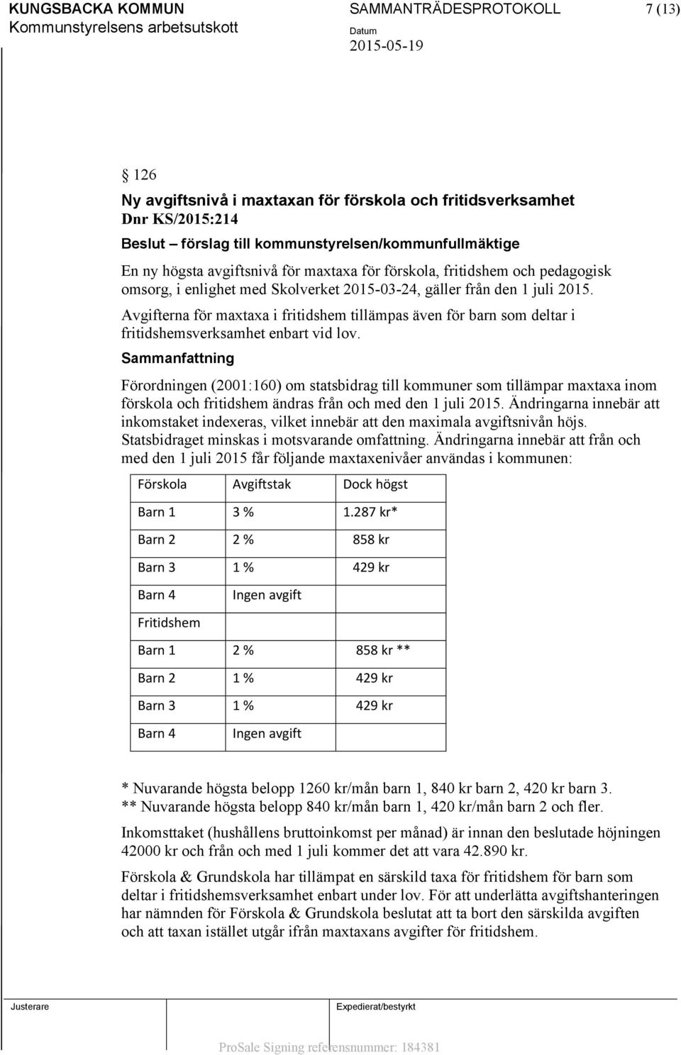 Avgifterna för maxtaxa i fritidshem tillämpas även för barn som deltar i fritidshemsverksamhet enbart vid lov.