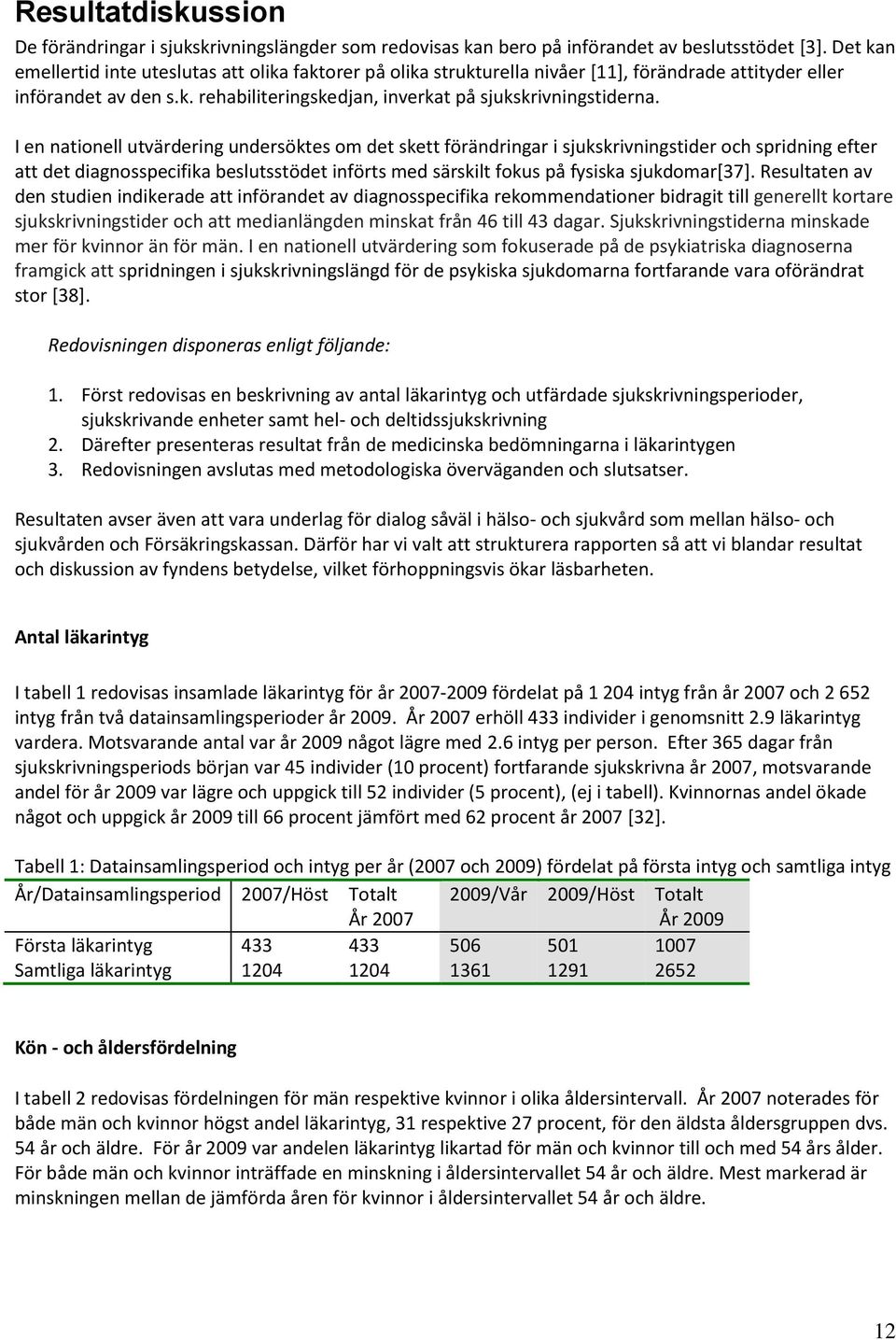 I en nationell utvärdering undersöktes om det skett förändringar i sjukskrivningstider och spridning efter att det diagnosspecifika beslutsstödet införts med särskilt fokus på fysiska sjukdomar[7].