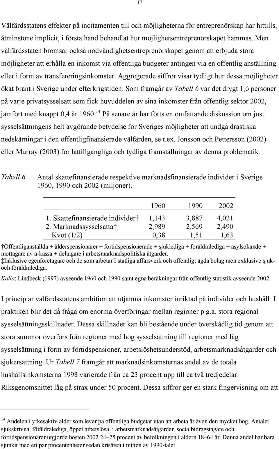 av transfereringsinkomster. Aggregerade siffror visar tydligt hur dessa möjligheter ökat brant i Sverige under efterkrigstiden.