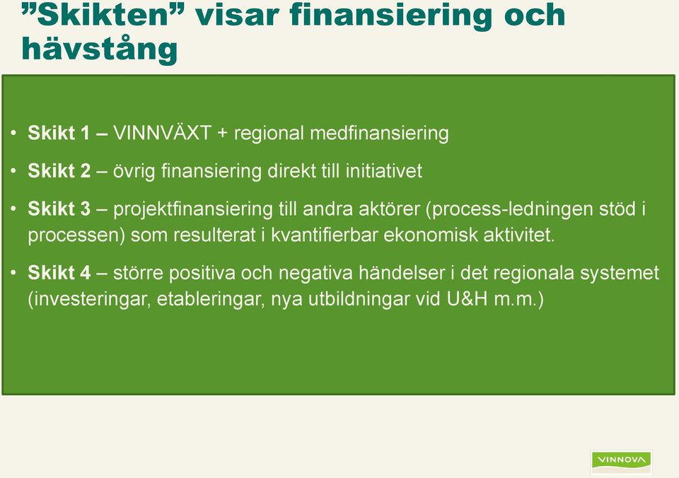 (process-ledningen stöd i processen) som resulterat i kvantifierbar ekonomisk aktivitet.