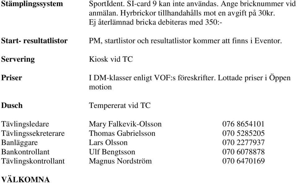 Kiosk vid TC I DM-klasser enligt VOF:s föreskrifter.