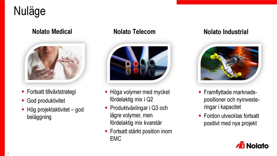 Q3 och lägre volymer, men fördelaktig mix kvarstår Fortsatt stärkt position inom EMC Framflyttade