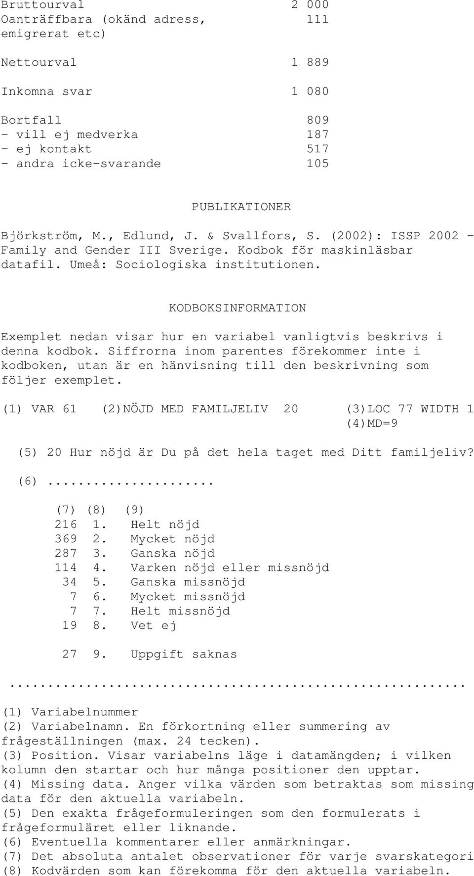 KODBOKSINFORMATION Exemplet nedan visar hur en variabel vanligtvis beskrivs i denna kodbok.