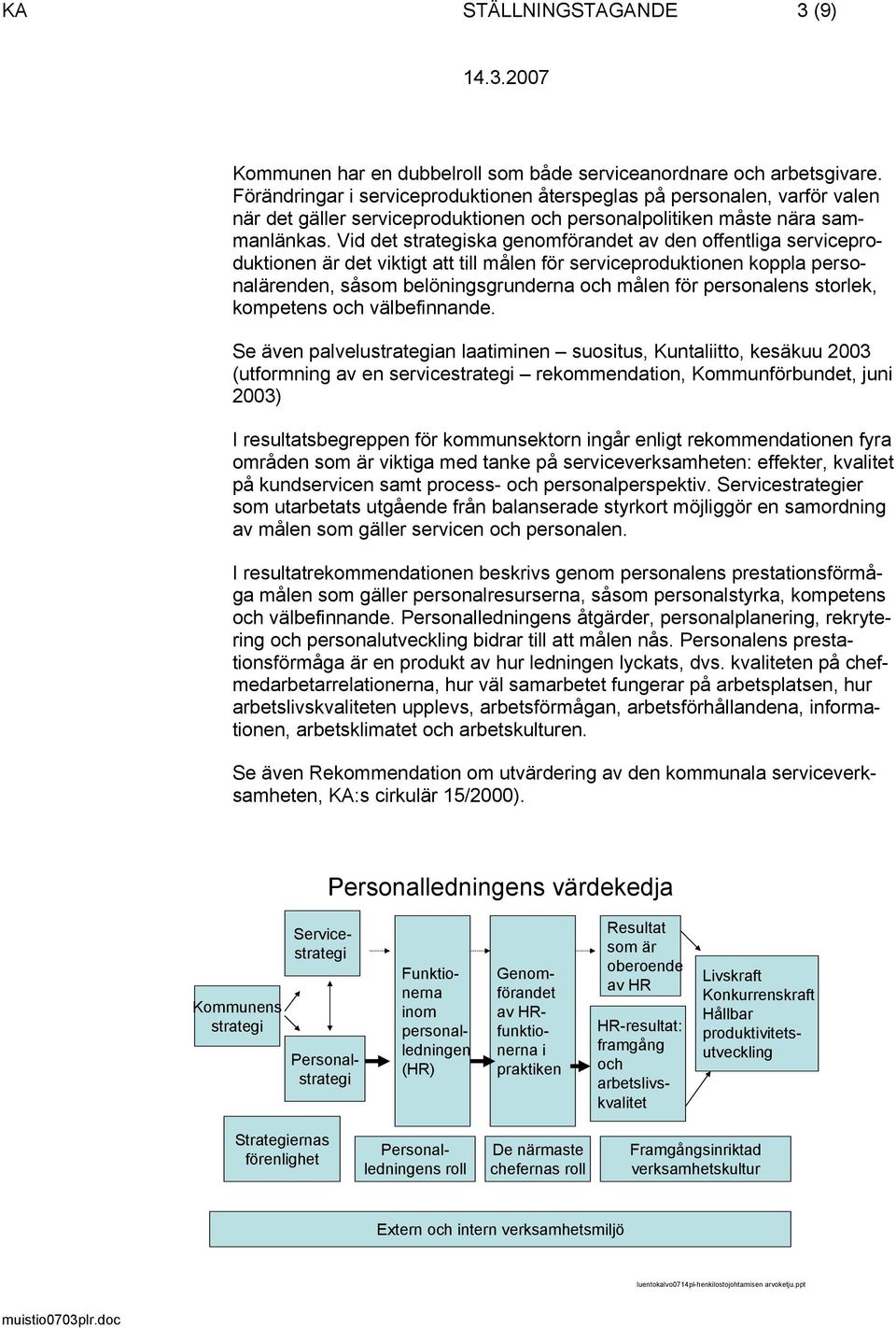 Vid det strategiska genomförandet av den offentliga serviceproduktionen är det viktigt att till målen för serviceproduktionen koppla personalärenden, såsom belöningsgrunderna och målen för