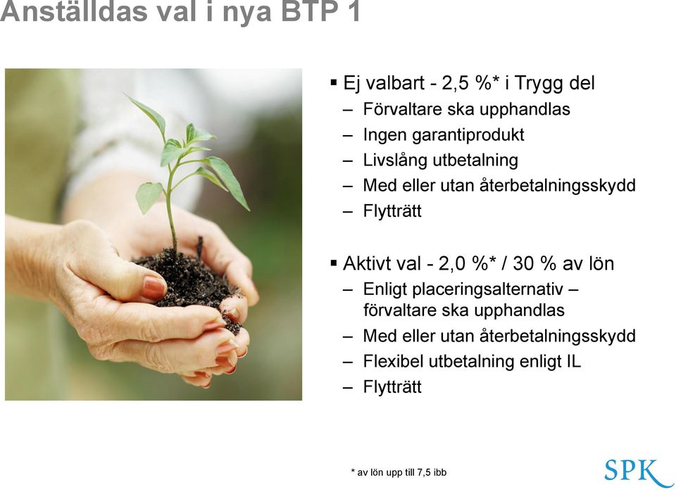 val - 2,0 %* / 30 % av lön Enligt placeringsalternativ förvaltare ska upphandlas Med eller