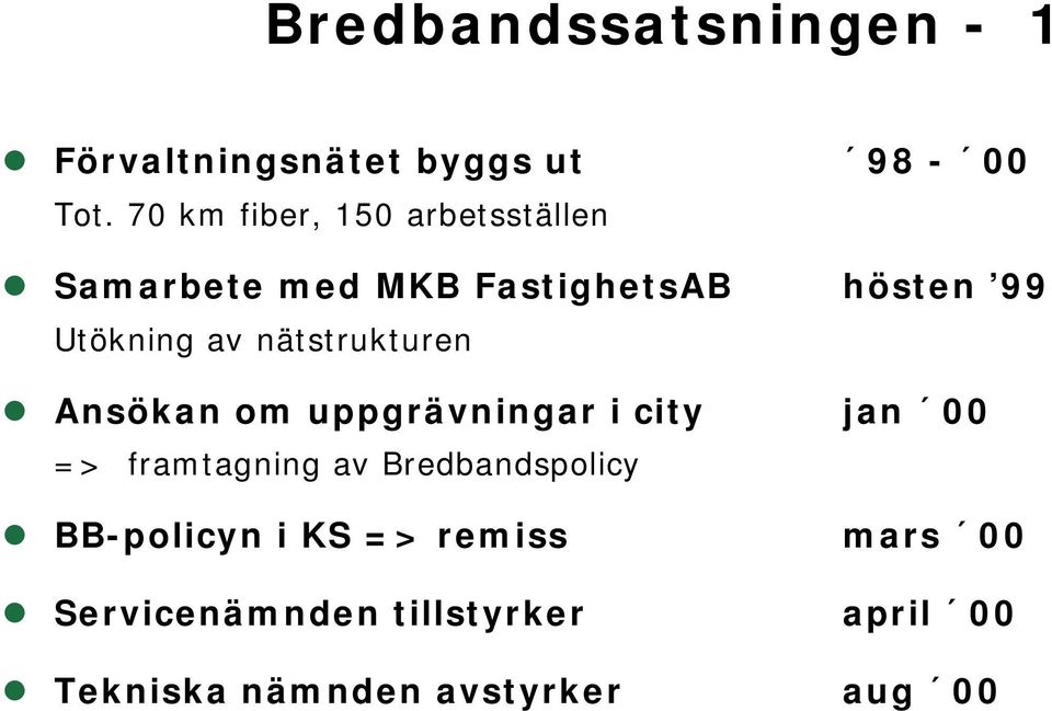 nätstrukturen Ansökan om uppgrävningar i city jan 00 => framtagning av