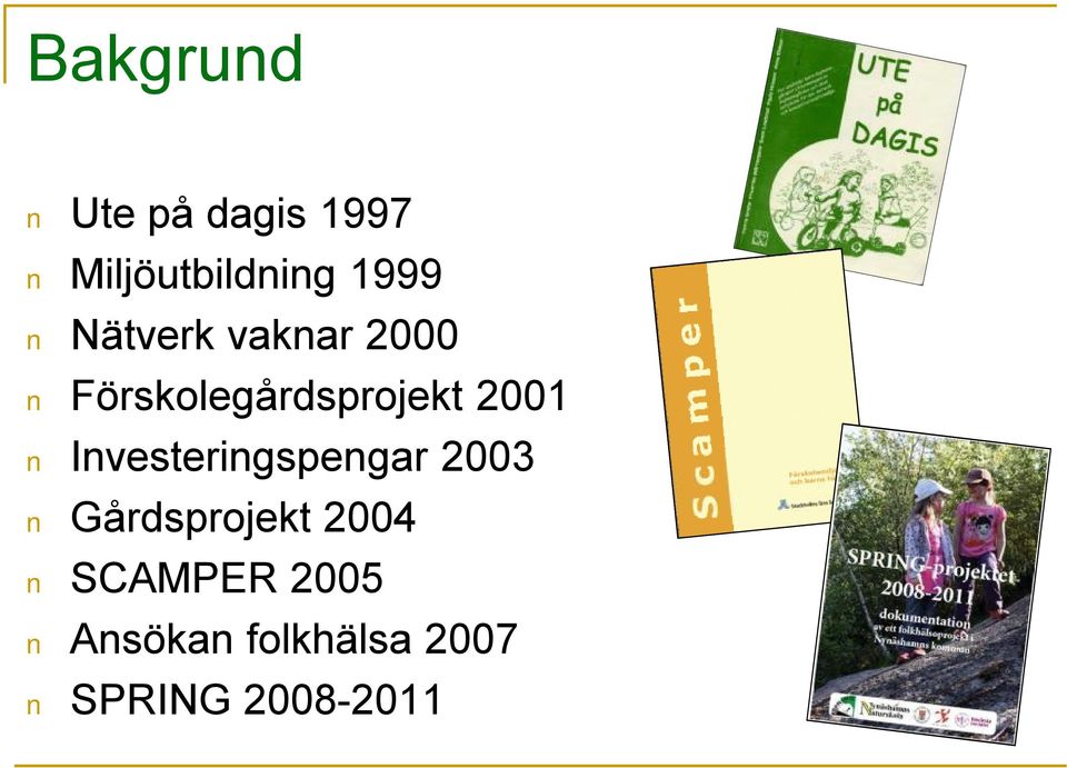 2001 Investeringspengar 2003 Gårdsprojekt 2004