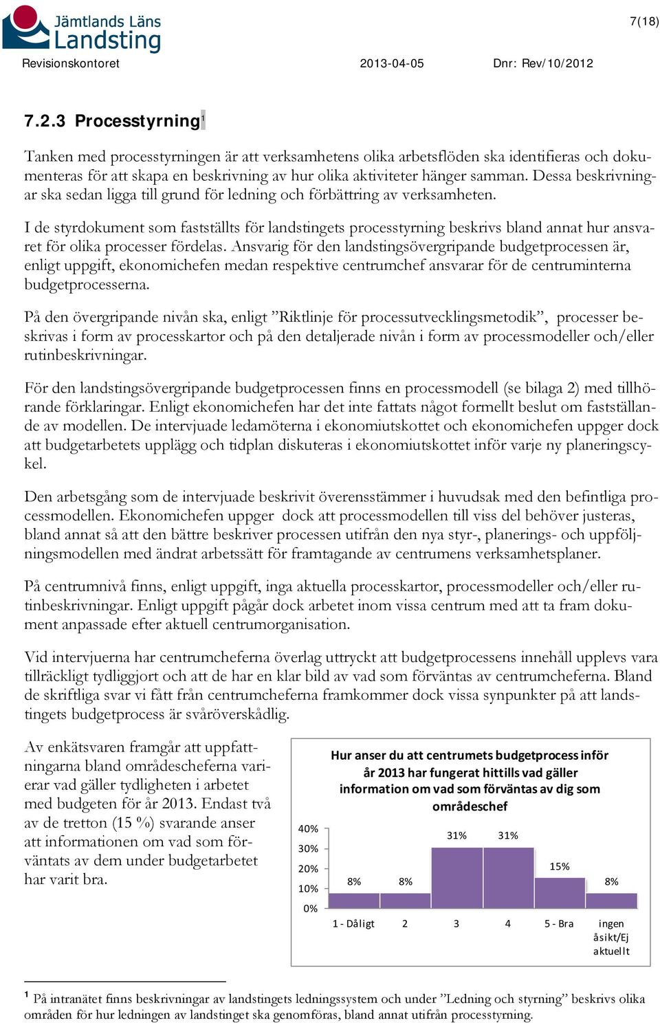 12 7.2.3 Processtyrning 1 Tanken med processtyrningen är att verksamhetens olika arbetsflöden ska identifieras och dokumenteras för att skapa en beskrivning av hur olika aktiviteter hänger samman.