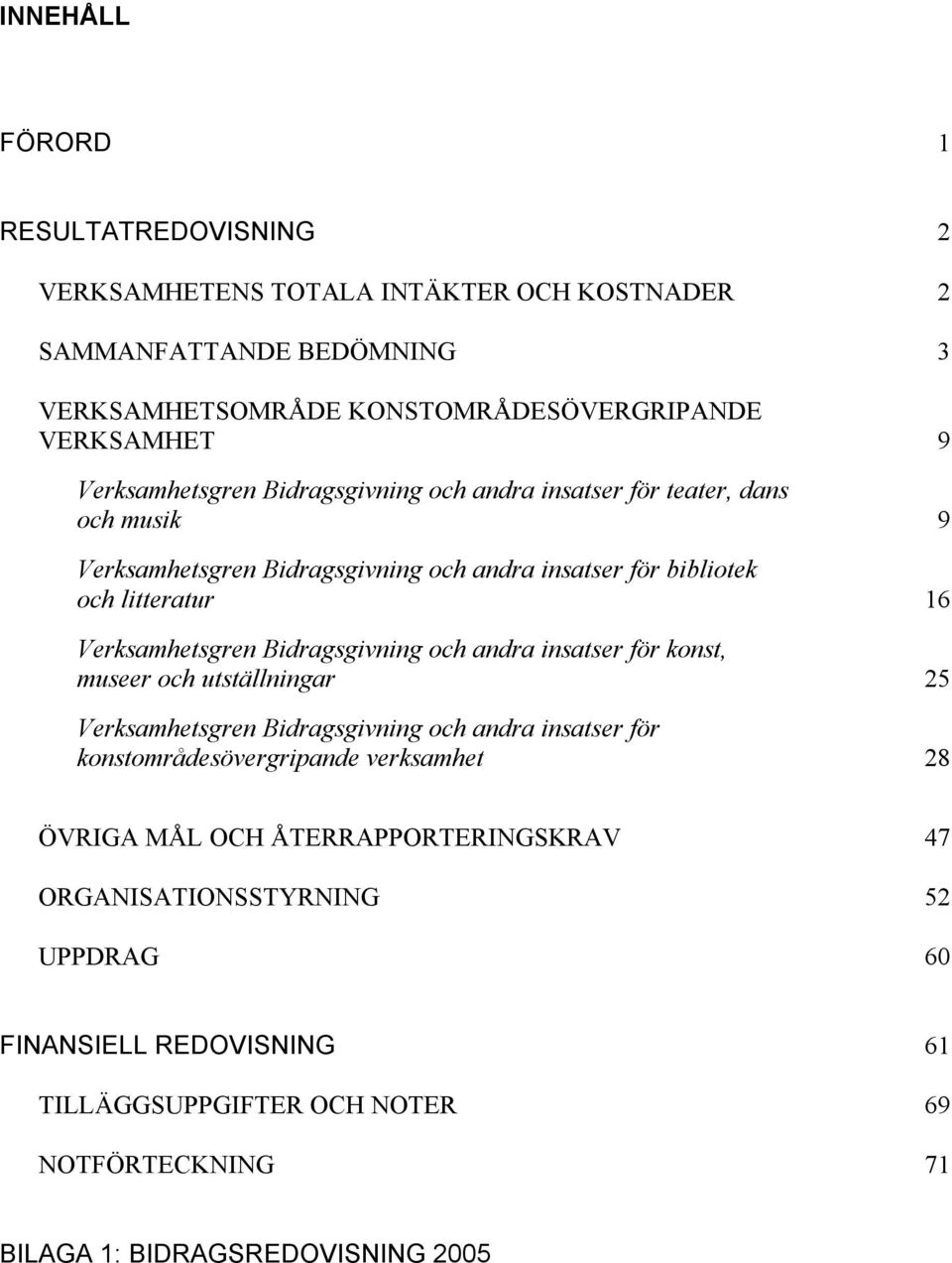 Verksamhetsgren Bidragsgivning och andra insatser för konst, museer och utställningar 25 Verksamhetsgren Bidragsgivning och andra insatser för konstområdesövergripande