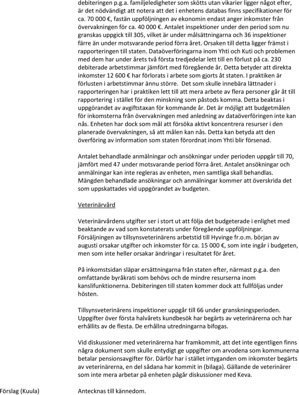 Antalet inspektioner under den period som nu granskas uppgick till 305, vilket är under målsättningarna och 36 inspektioner färre än under motsvarande period förra året.