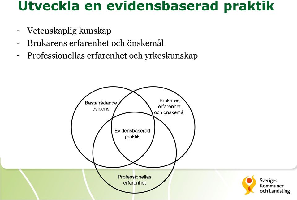 erfarenhet och yrkeskunskap Bästa rådande evidens Brukares