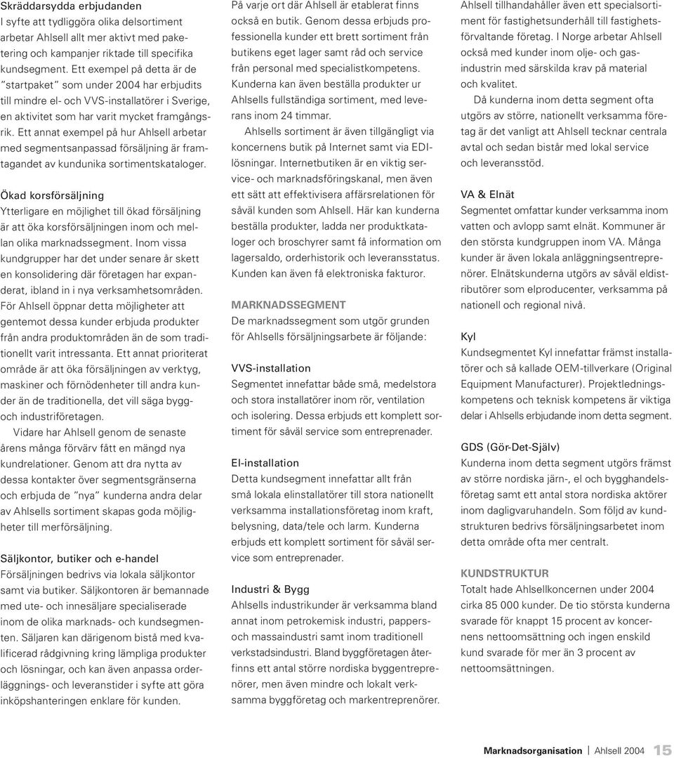 Ett annat exempel på hur Ahlsell arbetar med segmentsanpassad försäljning är framtagandet av kundunika sortimentskataloger.