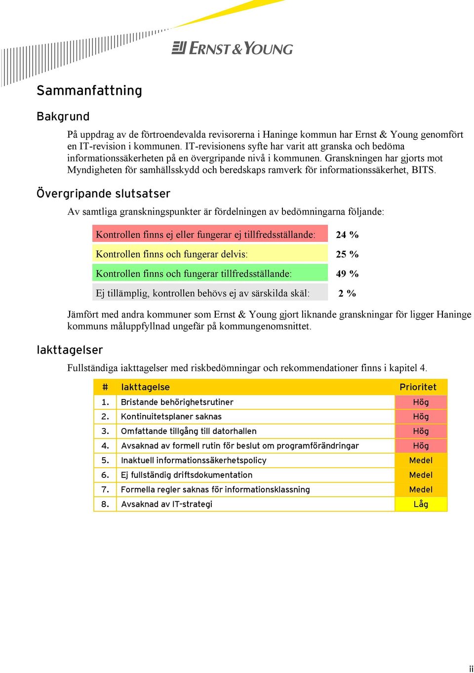 Granskningen har gjorts mot Myndigheten för samhällsskydd och beredskaps ramverk för informationssäkerhet, BITS.