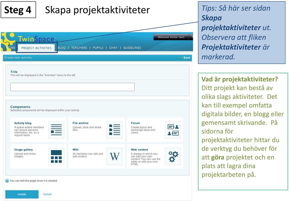 Ditt projekt kan bestå av olika slags aktiviteter.