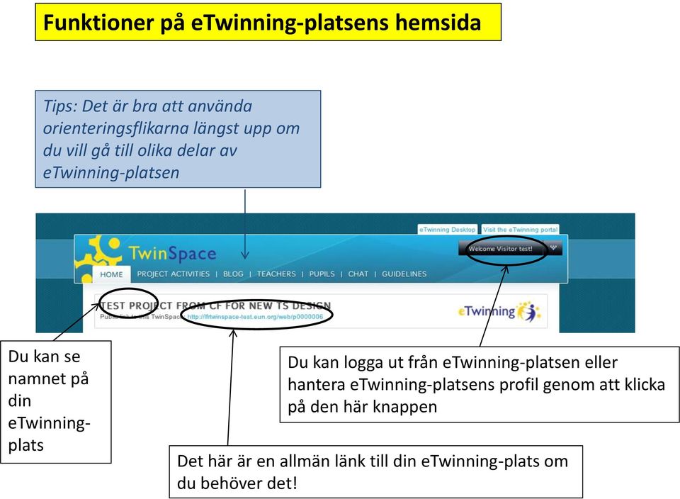 etwinningplats Du kan logga ut från etwinning-platsen eller hantera etwinning-platsens profil