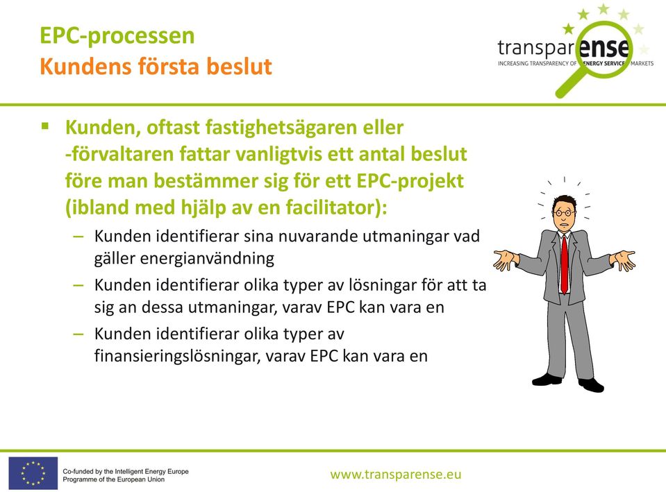 nuvarande utmaningar vad gäller energianvändning Kunden identifierar olika typer av lösningar för att ta sig an