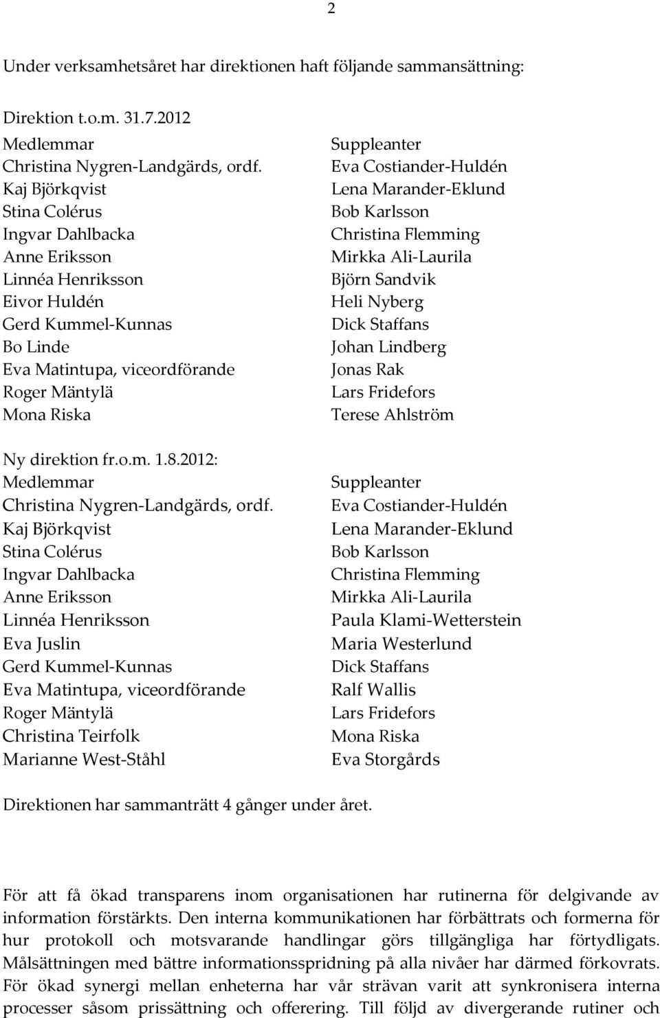 2012: Medlemmar Christina Nygren-Landgärds, ordf.