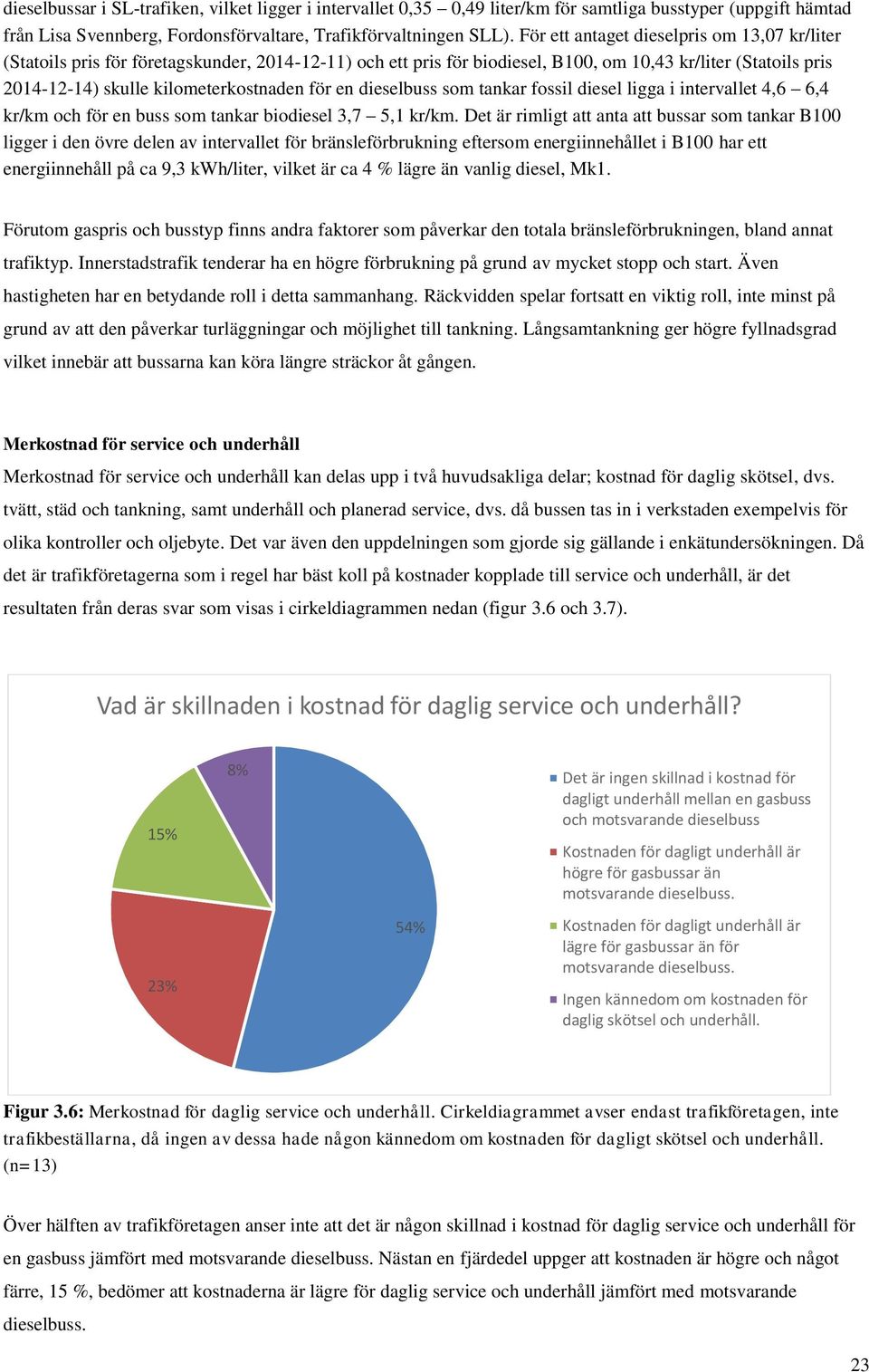 för en dieselbuss som tankar fossil diesel ligga i intervallet 4,6 6,4 kr/km och för en buss som tankar biodiesel 3,7 5,1 kr/km.