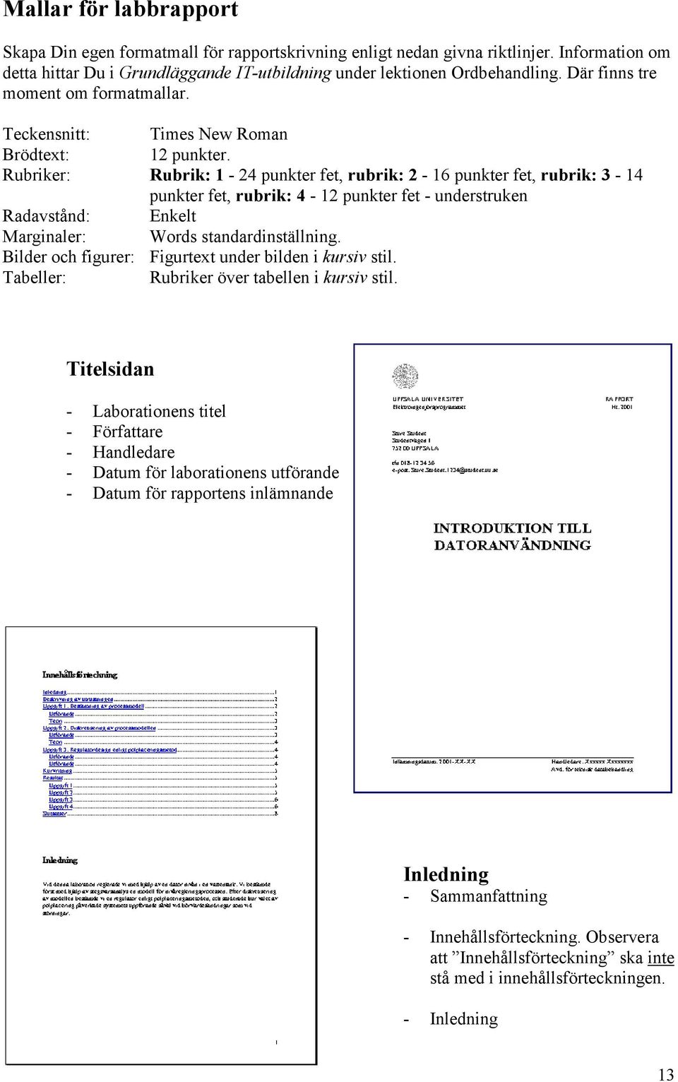 Rubriker: Rubrik: 1-24 punkter fet, rubrik: 2-16 punkter fet, rubrik: 3-14 punkter fet, rubrik: 4-12 punkter fet - understruken Radavstånd: Enkelt Marginaler: Words standardinställning.