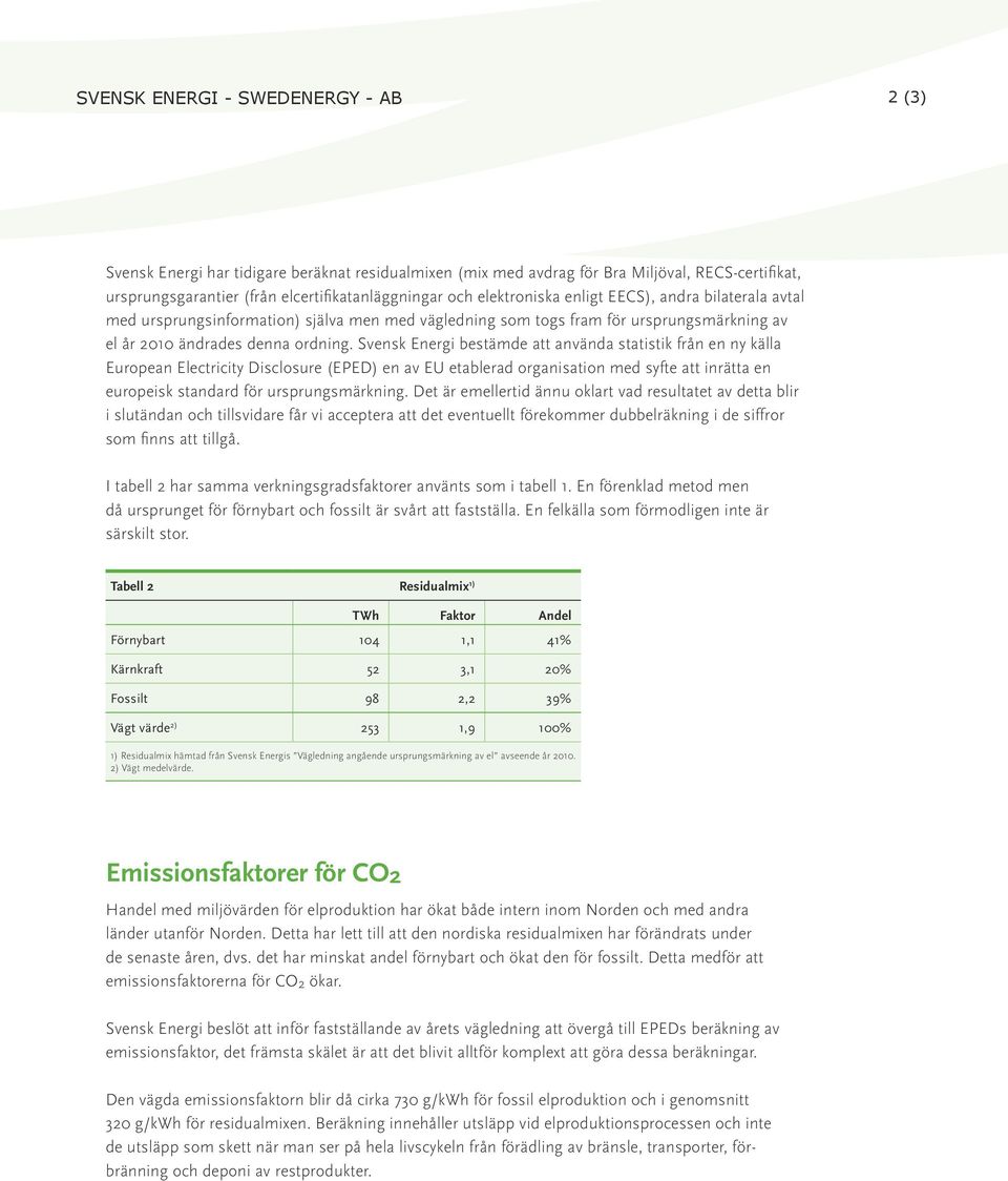 Svensk Energi bestämde att använda statistik från en ny källa European Electricity Disclosure (EPED) en av EU etablerad organisation med syfte att inrätta en europeisk standard för ursprungsmärkning.