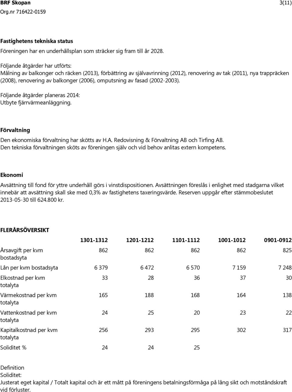 omputsning av fasad (2002-2003). F ljande tg rder planeras 2014: Utbyte fj rrv rmeanl ggning. F rvaltning Den ekonomiska f rvaltning har sk tts av H.A. Redovisning & F rvaltning AB och Tirfing AB.