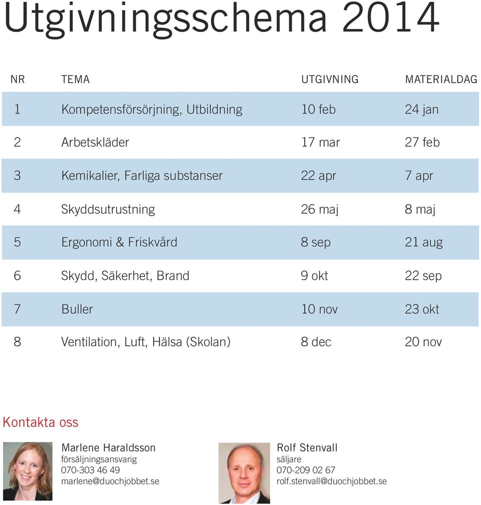 Säkerhet, Brand 9 okt 22 ep 7 Buller 10 nov 23 okt 8 Ventilation, Luft, Häla (Skolan) 8 dec 20 nov Kontakta o Marlene