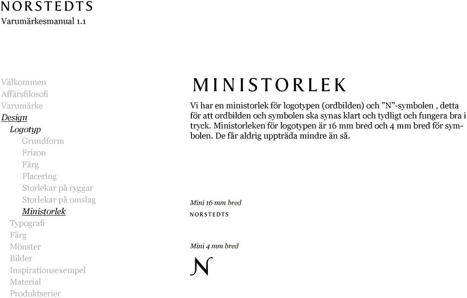 har en ministorlek för logotypen (ordbilden) och N -symbolen, detta för att ordbilden och symbolen