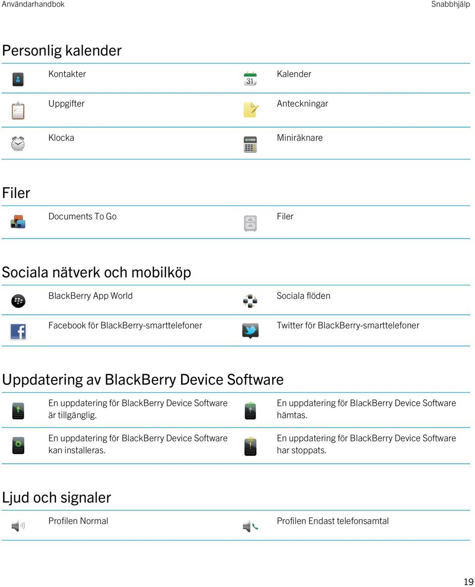 Software En uppdatering för BlackBerry Device Software är tillgänglig. En uppdatering för BlackBerry Device Software kan installeras.