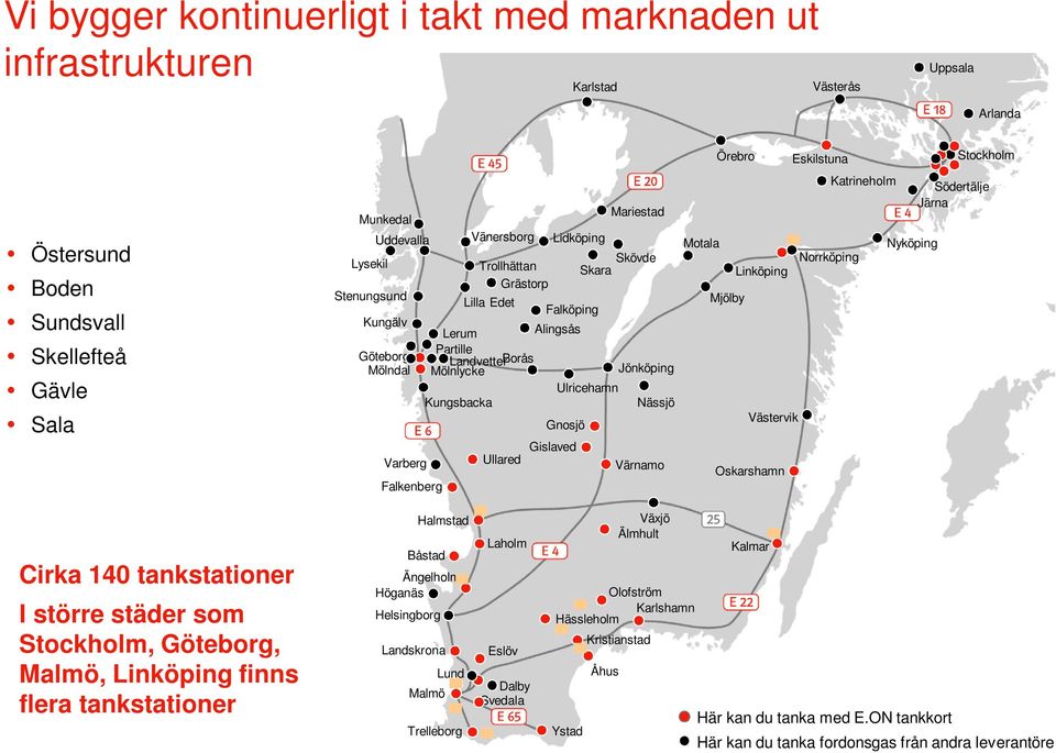 Ulricehamn Kungsbacka Nässjö Gnosjö Gislaved Mariestad Värnamo Örebro Eskilstuna Stockholm Katrineholm Södertälje Järna Motala Nyköping Norrköping Linköping Mjölby Västervik Oskarshamn Cirka 140