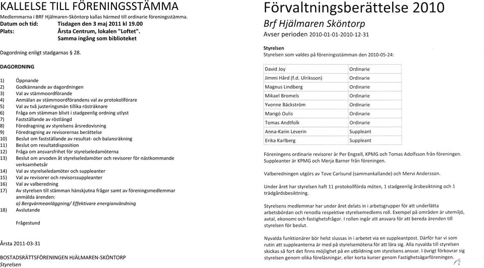 Bostadsrättsföreningen HJÄLMAREN-SKÖNTORP - PDF Free Download
