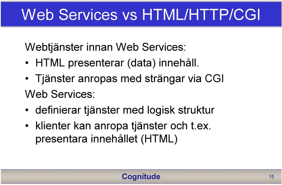 Tjänster anropas med strängar via CGI Web Services: definierar