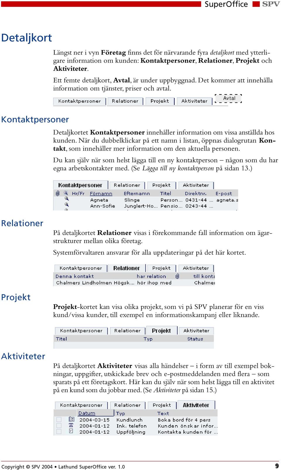 Avtal Detaljkortet Kontaktpersoner innehåller information om vissa anställda hos kunden.