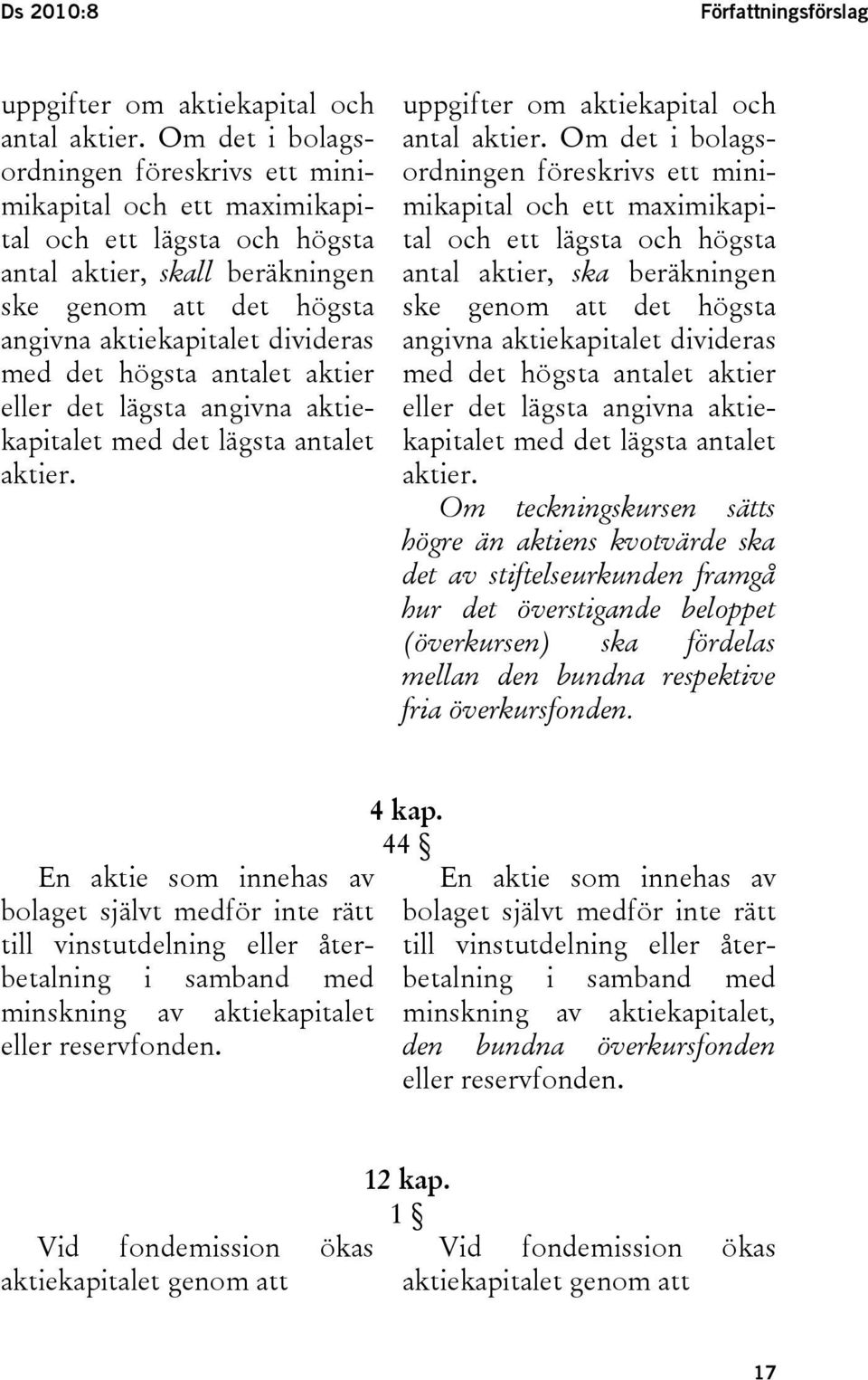 högsta antalet aktier eller det lägsta angivna aktiekapitalet med det lägsta antalet aktier. uppgifter om aktiekapital och antal aktier.