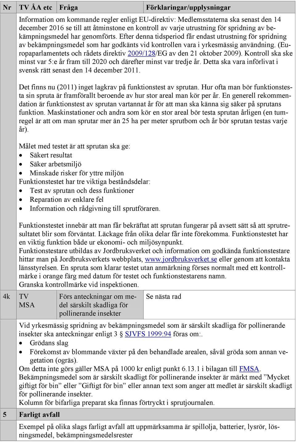 (Europaparlamentets och rådets direktiv 2009/128/EG av den 21 oktober 2009). Kontroll ska ske minst var 5:e år fram till 2020 och därefter minst var tredje år.