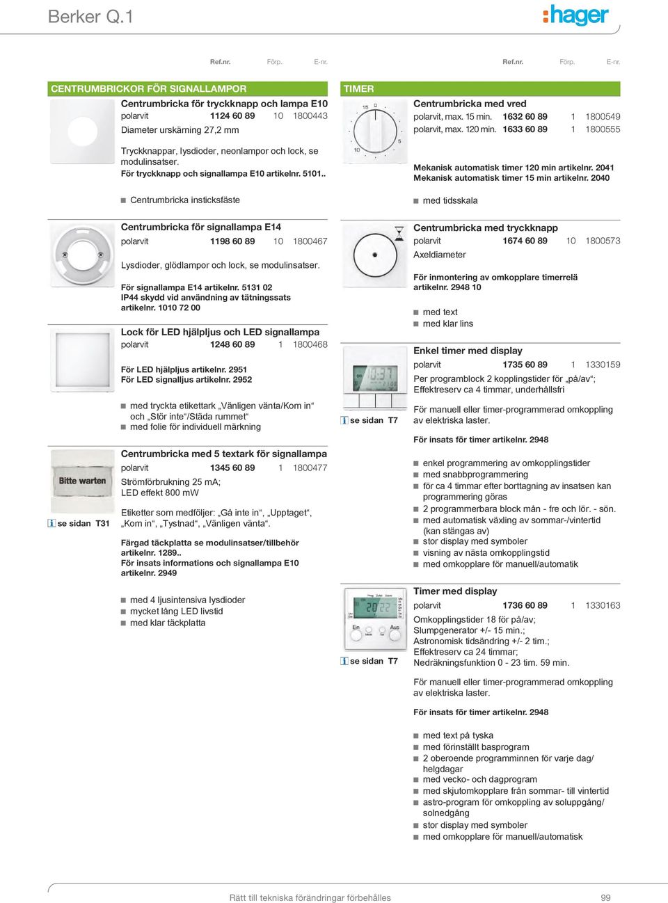 1633 60 89 1 1800555 Mekanisk automatisk timer 120 min artikelnr. 2041 Mekanisk automatisk timer 15 min artikelnr.