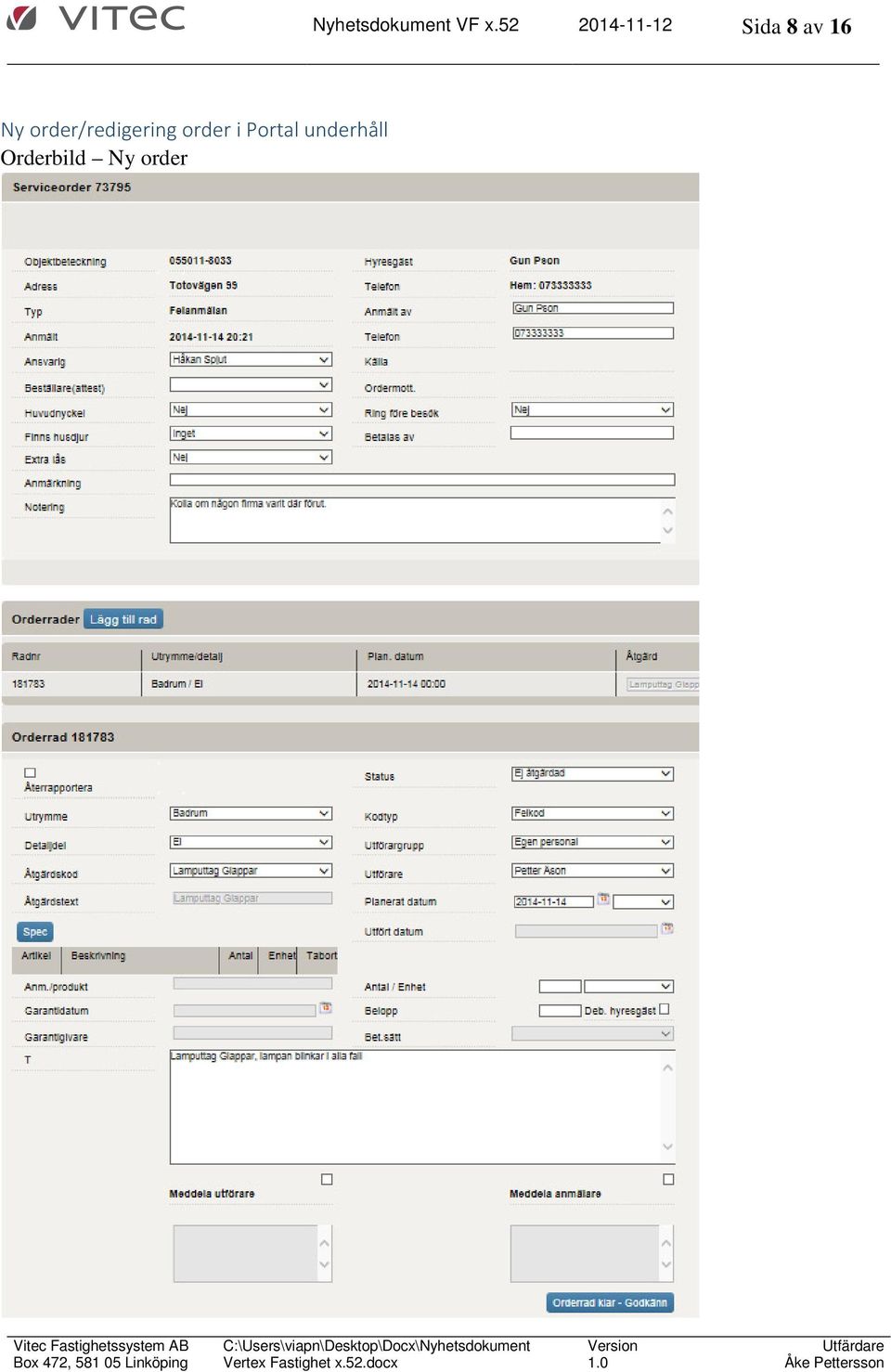 Ny order/redigering order i